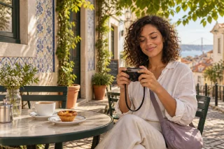 Nora at a Lisbon café